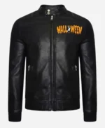Pumpkin Printed Motorcycle Black Leather Jacket For Halloween