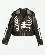 Skeleton Black Biker Leather Jacket