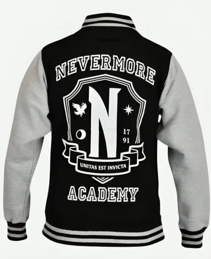 TV-Series Wednesday Black & Grey Nevermore Academy College Varsity Jacket