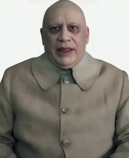 Uncle Fester TV Series Wednesday Season 2 Fred Armisen Linen-Look Light Single-Breasted Coat
