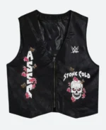 ASSC X WWE Stone Cold Black Leather Embroidered Vest For Sale