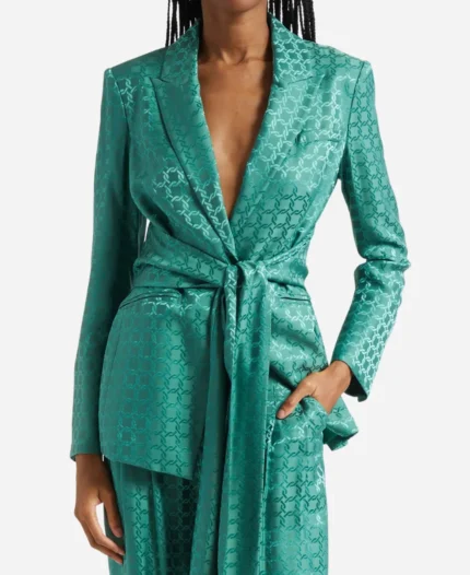 Access Daily 2025 Savannah Chrisley Green Printed Satin Blazer For Sale
