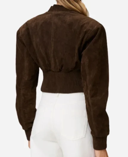 Adoore Brown Suede Bomber Cropped Jacket For Women’s