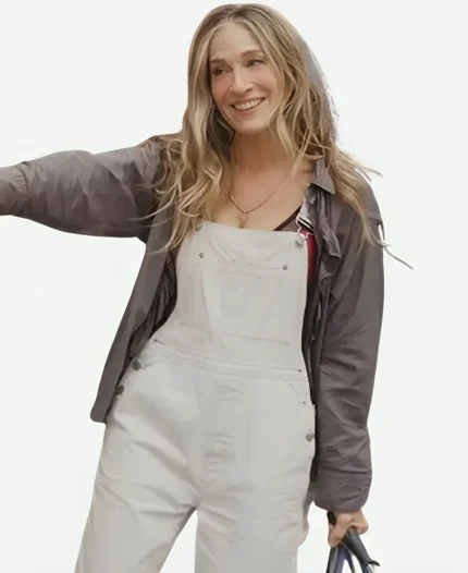 And Just Like That Carrie Bradshaw White Denim Overalls