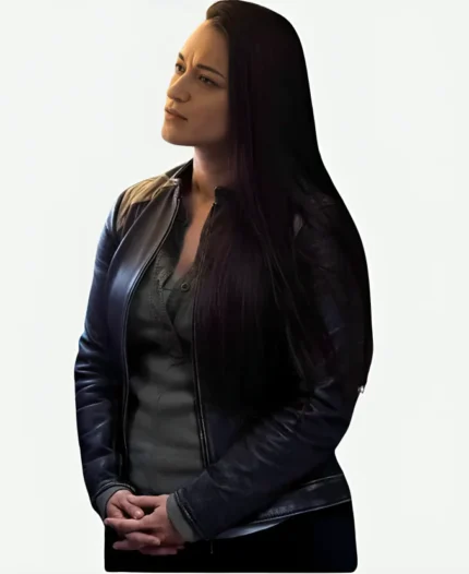 Asta Twelvetrees Resident Alien Sara Tomko Black Slim Fit Biker Leather Jacket