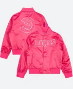 Atlanta Hawks Satin Letterman Triple Pink Varsity Jacket For Sale