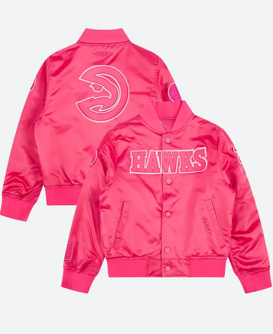 Atlanta Hawks Satin Letterman Triple Pink Varsity Jacket For Sale Atlanta Hawks Satin Letterman Triple Pink Varsity Jacket For Sale