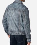 Blue Denim Men's Jacket With Leather Sleeves