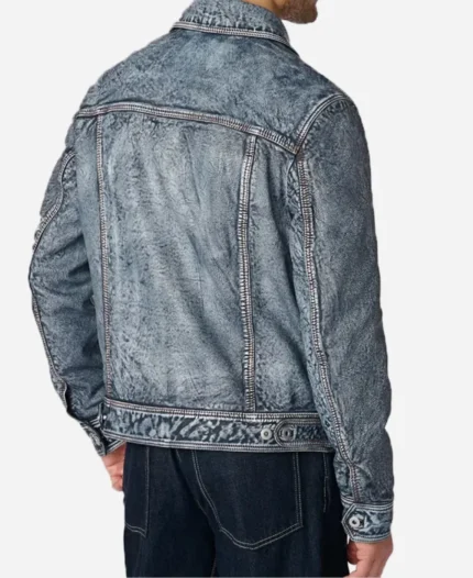Blue Denim Men's Jacket With Leather Sleeves