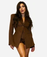 Cathy Kelley WWE Pay-Per-View Saturday Night Main Event 2025 Brown Suede Leather Blazer