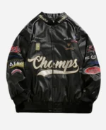Champs Black Racing Style Leather Jacket