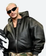 DJ Snake MTV Video Music Awards 2025 Black Hooded Leather Jacket