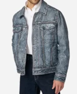 Denim Men's Jacket With Leather Sleeves