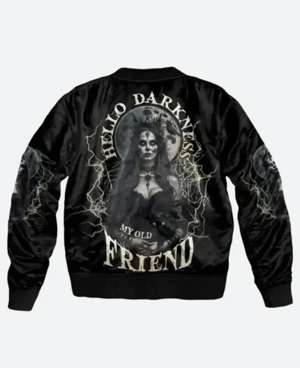 Hello Darkness My Old Friend Halloween Witch Black Bomber Jacket