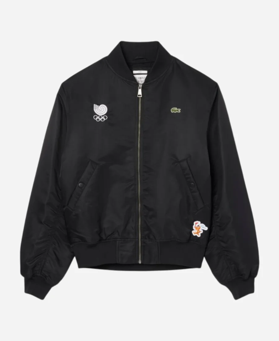 Heritage Seoul Lacoste Olympic 1988 Black Bomber Jacket For Unisex Heritage Seoul Lacoste Olympic 1988 Black Bomber Jacket For Unisex