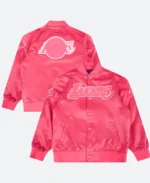 Los Angeles Satin Letterman Triple Pink Varsity Jacket For Sale