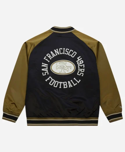 Mitchell & Ness San Francisco 49ers OliveBlack Vintage Logo Double Clutch Satin Raglan Full-Snap Jacket