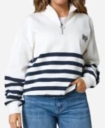 Quarter Zipper Striped Women's Sweatshirt For Sale