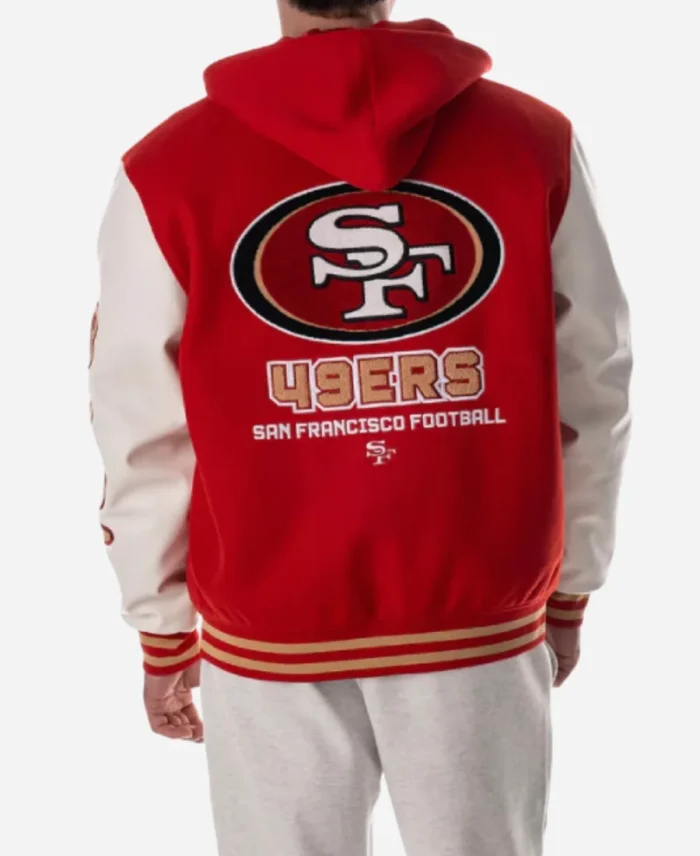 San Francisco 49ers The Wild Collective Red & White Hooded Varsity Jacket