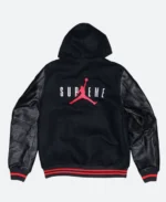 Supreme X Jordan Black Hooded Letterman Varsity Jacket