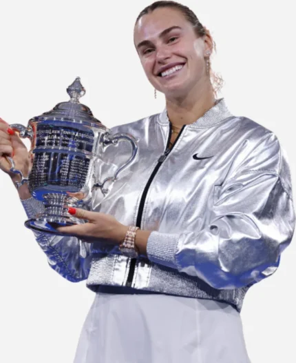 US Open 2025 Aryna Sabalenka Nike Silver Crop Jacket For Sale